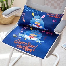 夏季涼墊 辦公室椅子坐墊 久坐屁墊 午睡抱枕 靠背座椅墊 車用防滑, #深藍色小怪獸#冰絲款,#夏季坐墊 45*45釐米