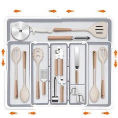 Shipshape 주방 폭조절 길이조절 수저정리함 신축식 수저분리함 확장형 서랍 커트러리정리함 분리 수납 랍정리 트레이, 1개, 화이트