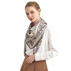 Jeelow 100% 고급스러운 멀베리 실크 엑스트라 라지 스퀘어 스카프 숄 랩 여성용 16 Mommes 106.7 x 106.7cm 이브닝 드레스 그린 스프링 140717, 베이지 1
