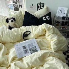 【台灣發貨】大眼睛霧藍純色三件套水洗棉簡約時尚四件套被套ins風褶皺超柔軟水洗棉床上四件套純色床單被套床笠款宿捨三件套