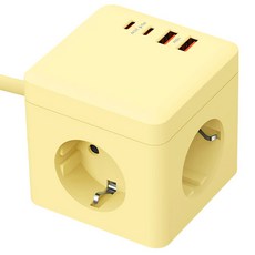 티메코 SF25W 초고속충전 큐브 디자인 멀티탭 2M 4000W 고용량 3구 C타입 2개 USB-A 2개, 1개, 커스터드옐로우