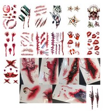 黏貼的萬聖節臉部化妝紋身貼紙 印度彩繪貼紙 模仿, 1組, 特殊化妝圖 20種