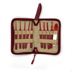 ［ 限時優惠 ］ 工廠直銷 木柄/軟柄 鉤針 鉤織工具 編織 鉤針套裝, 1個, 紅皮9支軟柄鉤針套裝