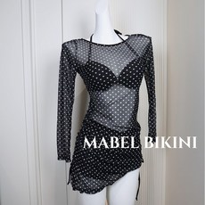 比基尼泳衣女黑色波點長袖罩衫三件套分體小胸遮肚子顯瘦沙灘溫泉, 黑色三件套,m
