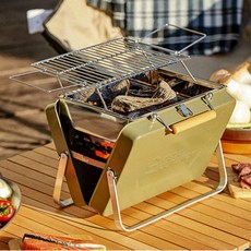 간편 휴대 설치 숯통 그릴일체형 캠핑 폴딩 화로대, M-메탈