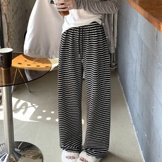 투니스 여성 하이웨이스트 스트링 스트라이프 루즈핏 긴바지