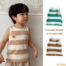 【Hi！Kids】男嬰背心兒童男孩背心夏季海灘度假休閒棉條紋兒童上衣 1-5歲