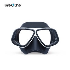 breathe 潛水面鏡，舒適貼合，低容積設計，鋼化玻璃鏡片，多色可選, 黑白