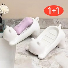 1+1 고양이 스트레칭 비누받침대 귀여운 욕실 비누 케이스, 고양이 비누케이스 2개