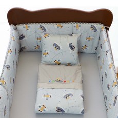 桃園小太陽 佳登C.D.BABY純棉歐式印花嬰兒寢具組5件組, 飛機藍,台規M(120X60cm)