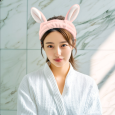 오데트 귀여운 극세사 토끼 세안밴드 헤어밴드, 2개, 화이트