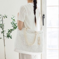 와이엠마마 가벼운 세탁 편한 린넨 기저귀가방 빅윰백 앤틱, 화이트레이스