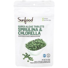 Sunfood Spirulina & Chlorella Super Algae 타블렛 250 mg Approx. 228 타블렛 2 oz (57 g), 1개, 228정