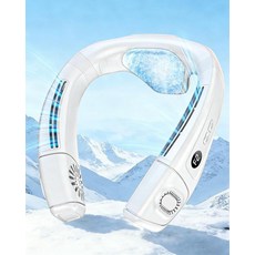 MGUP 6단계 조절 가능한 넥 에어컨 쿨링 넥 팬 360° 공기 흐름 및 냉각 플레이트 지원 5200mAh 휴대용 충전식 웨어러블 개인 팬 여성/남성용 빠른 냉각, 화이트