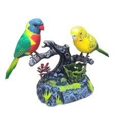 작동검수 후 발송 움직이는 모형새 말 따라하는 작은새 2마리 새모형 센서 반응 잉꼬 피규어, 1개, 색상랜덤, 14cm