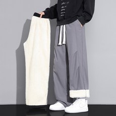 冬季羊羔絨運動休閑長褲 男款加絨加厚保暖抗寒外穿長褲