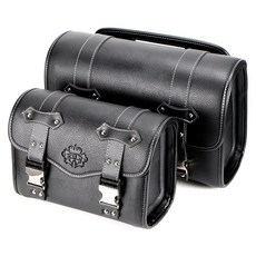 摩托車皮革邊箱組，復古風格，大容量儲物，易於安裝, 黑色, 大號