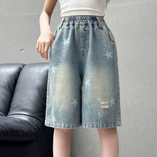 사사로이 여아 주니어 바지 청바지 반바지 찢청 무릎기장 워싱 데님