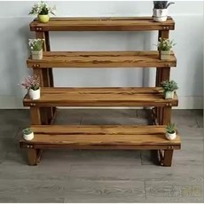 陽臺防腐實木擺花架子落地式階梯式戶外靠墻多肉臺階花盆架置物架層架 置物架 花架, 中雙層長60,中等