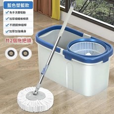 乾濕兩用拖把組合，免手洗雙驅動，加厚細纖維棉頭，不銹鋼伸縮桿, 1套