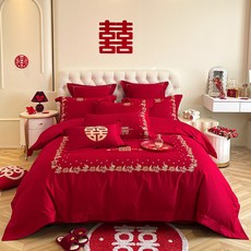 結婚四件組 雙人加大紅色床品 訂婚新房用, 完美無瑕【母嬰級A，適合裸睡】,1.8m床笠/床包款四件套【標準雙人床】, 紅色