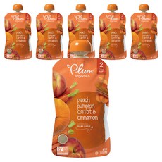 플럼오가닉스 어린이 스무디, 복숭아 + 호박 + 당근 + 시나몬(Peach + Pumpkin + Carrot + Cinnamon), 99g, 6개