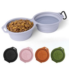 강아지 문화 듀얼 접이식 개 그릇 반려견용 실리콘 여행용 물그릇 등급 플라스틱 테두리 없음 휴대용 및 식수 청소하기 쉬움 BPA 프리 핑크, L ender