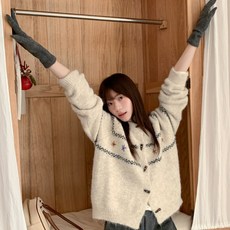 투니스 여성 크리스마스 페어아일 루즈핏 니트 가디건