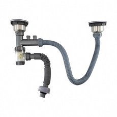 蝴蝶衛浴 雙槽式廚房水槽落水頭提籠 流理臺水槽提籃 防蟑防臭 不鏽鋼雙槽適用, 1個, 【I廊2(提籠11cm)+I廊4(提籠14cm)+I廊4(三通)+連接管】雙槽式11cm+14cm, 5724+5722雙槽