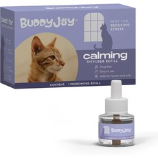 BUDDYJOY 고양이 진정 디퓨저 리필 - 고양이의 스트레스 완화 이완 및 불안 감소를 위한 페로몬이 함유된 오래 지속되는 30일 포뮬러 사용하기 쉬움 (리필 1개), 1 Refill, 48ml