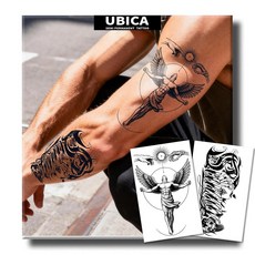 UBICA 반영구 타투 남성용 현실적인 대형 임시 타투 2장 팔 손을 위한 가짜 타투 2주 지속 방수 무반사 고딕 전갈 및 거미 전갈 믹스 디자인, 신화 천사 날개 및 카드 승리
