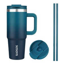 bjpkpk 스테인리스 스틸 핸들 보온컵 빨대 포함, 그라데이션 씨, 900ml, 1개