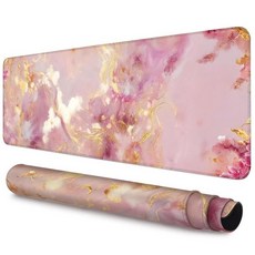 Route 66 자동차 지도 게이밍 마우스 패드 89.9 x 39.9cm35.4 x 15.7인치 대형 XXL 확장 책상 매트 미끄럼 방지 고무 베이스 및 스티치 가장자리, Pink Marble