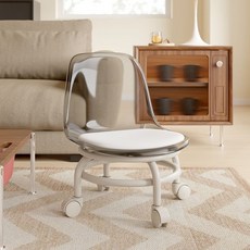 萬嚮輪新款兒童靠背椅，學步旋轉沙發矮凳，客廳傢用滑輪凳子, 【透明灰】顏值亞克力靠背款-承重230斤, 1個