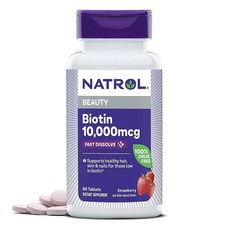 Natrol 나트롤 바이오틴 10 000mcg 60정 딸기맛 태블릿 영양제, 1, 60