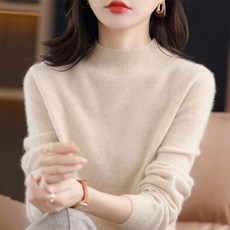 POMTOR 여성 가을 겨울 고급 단색 부드러운 반폴라 니트 스웨터