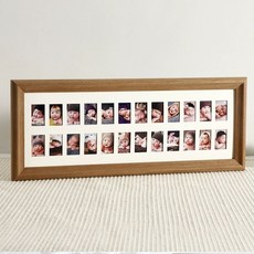 성장앨범 원목 액자 정리 사진 12칸24칸 가족사진 포토, 카키색 목재 24홀2인치 배치