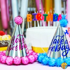 RS 미니은박솜방울고깔모자 생일파티장식 파티미니고깔모자