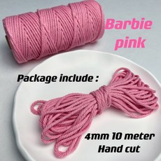 100% 천연 마크라메 코드 DIY 공예품 식물 행거 홈 데코 4mm 11 야드 컬러 코튼 로프 공예, 4mm 10meters, Barbie Pink, 1개