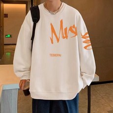 美式字母印花寬鬆套頭圓領衛衣男潮流加絨加厚長袖無帽上衣服外套
