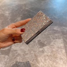 NBZH 鑲鑽高檔金屬名片盒輕奢女士銀行卡卡夾便攜小巧證件卡盒, 1個, 金屬名片盒:如圖