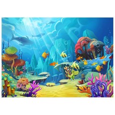 WOLADA Underwater World 사진 배경 다채로운 및 부스 인어 소품 물고기 생물 x 장면 91 파티 1.5 생일 파티 바다 해양 스튜디오 테마, 5x3FT