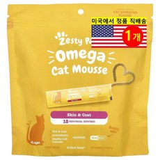 Zesty Paws 고양이용 피부 털 세포 기능 건강 관리 오메가 캣 무스 참치 스틱 18개입 252g 1개