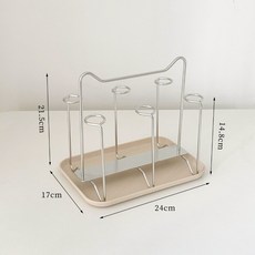 居家飾 實拍 質感瀝水茶杯架子 倒扣304不鏽鋼杯架 水杯架 置物架 玻璃杯架 桌面六口杯架, 1個, 六口杯架+托盤