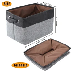 수납바구니 손잡이가 달린 견고한 캔버스 원단 큐빅 박스 접이식 보관함 홈 오피스 정리정돈 이상적 1 개, [01] Grey 1 pcs