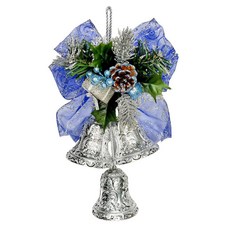 摩達客 台灣製聖誕松果禮物盒3吋三花鐘精緻吊飾-台灣設計工藝(兩款可選), 藍銀色系, 1個