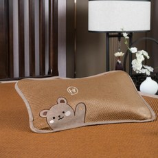 DFMEI 兒童冰藤涼枕寶寶雙面涼蓆枕頭夏季嬰童蕎麥冰絲枕幼兒園夏涼枕, 小熊兒童枕圓角