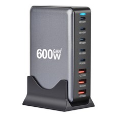 PYHO GaN 600W 5C3A 6포트 PD3.0 PPS 초고속 멀티충전기, 1개, 검은색