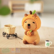【蛙巢】卡皮巴拉羊毛氈材料包, 1個, 橘子水豚君（附工具）