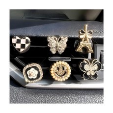 Sandfren 블링 자동차 에어 벤트 클립 크리스탈 라인스톤 펄 귀여운 차량 벤트 콘센트 참 클립 6개 다이아몬드 자동 내부 장식 액세서리 SUV 세단 트럭용 범용 (스, Sandfren 블링 자동차 에어 벤트 클립, 크리스탈